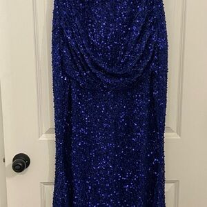 Elegant Strapless Blue Sequin Dress